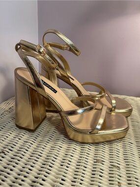 Gold Platform Block Heel Sandals for Women
